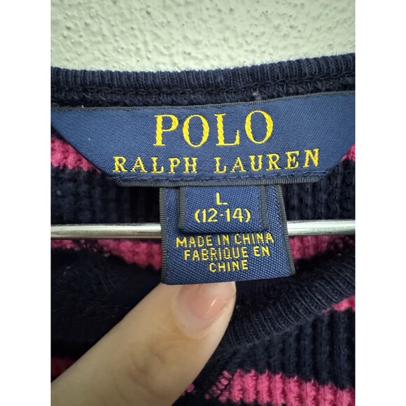 Girls Polo Ralph Lauren Waffle Dress Pink Navy Large 12-14 - Picture 6 of 11
